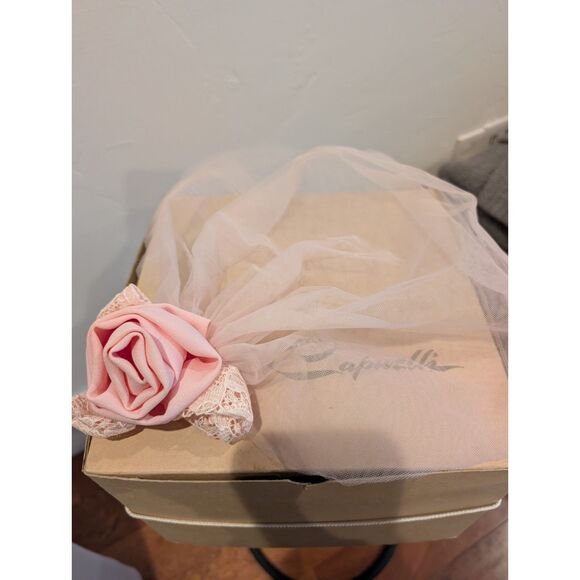 1965 Noreen Pillbox Hat w/ Veil • Satin & Fur‑Like Trim • Box + Receipt